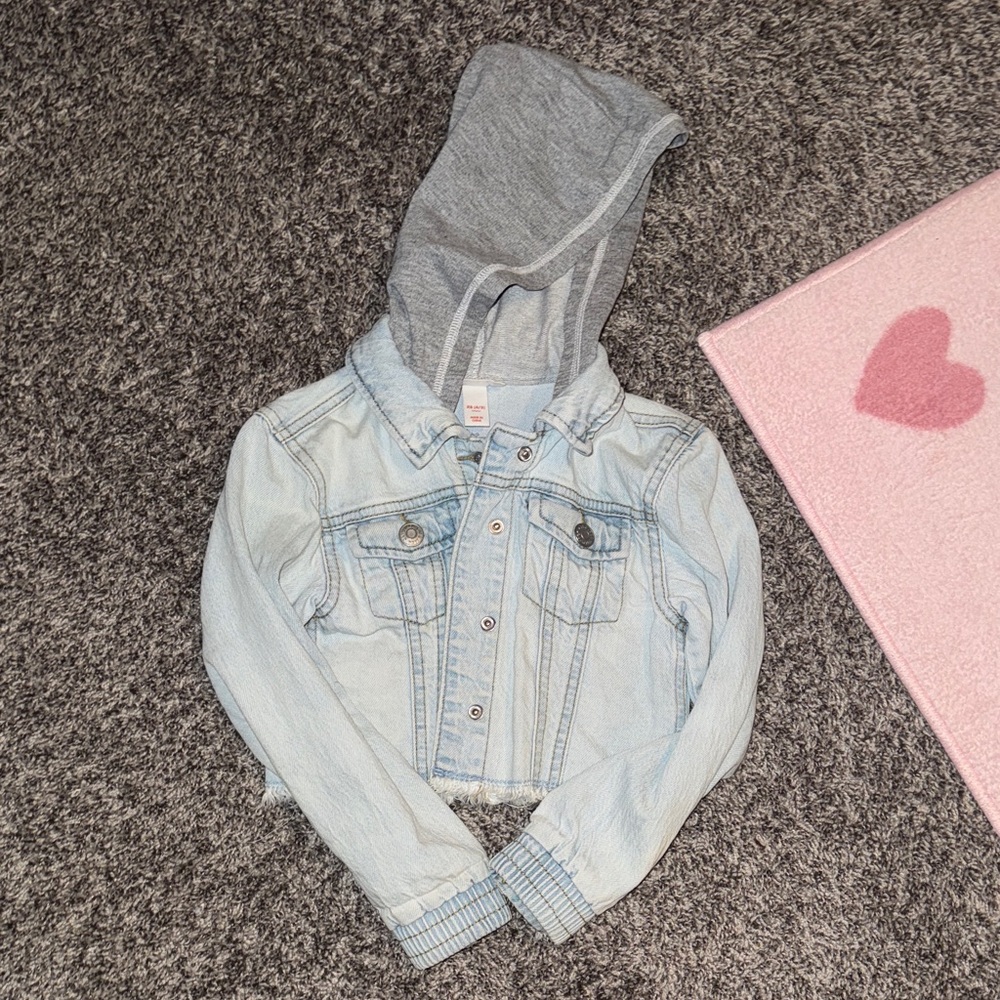 Cat & Jack Light Blue Denim Jacket with Gray Hood